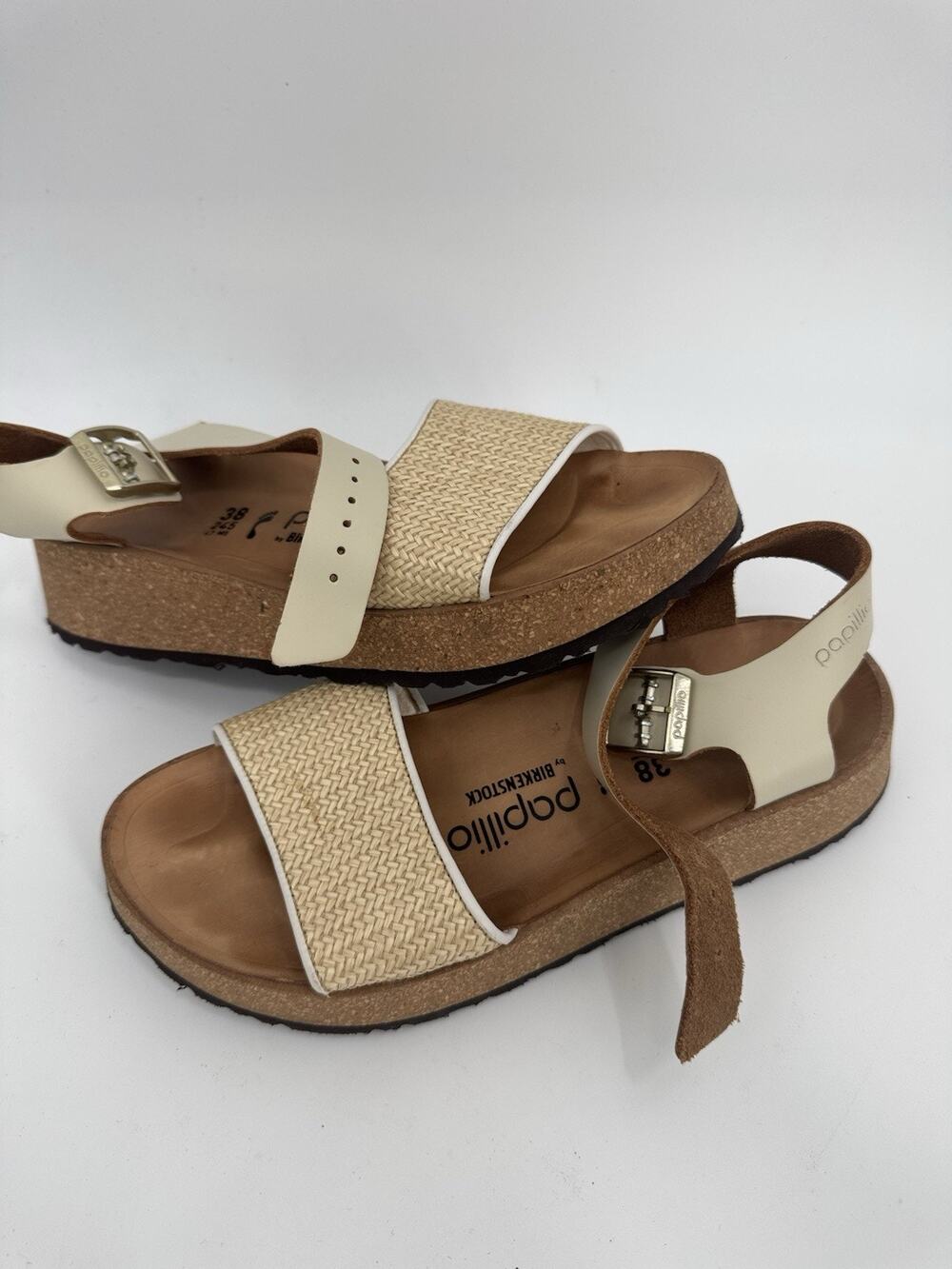Papillon Birkenstock Raffia Natural Leather Sandal SIZE L7 (SHO100THRIFTY
